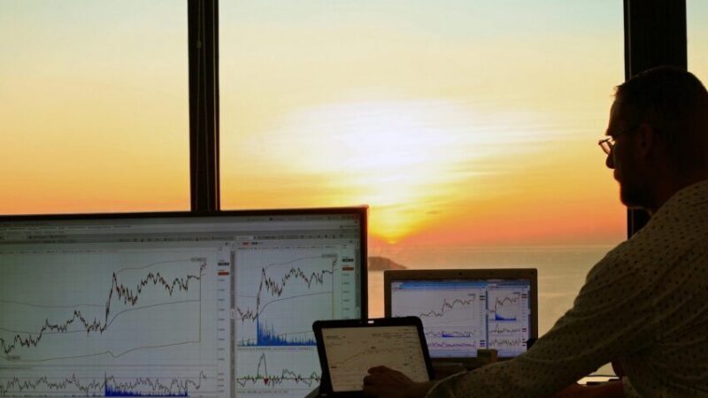 Person looking at graphs on screen