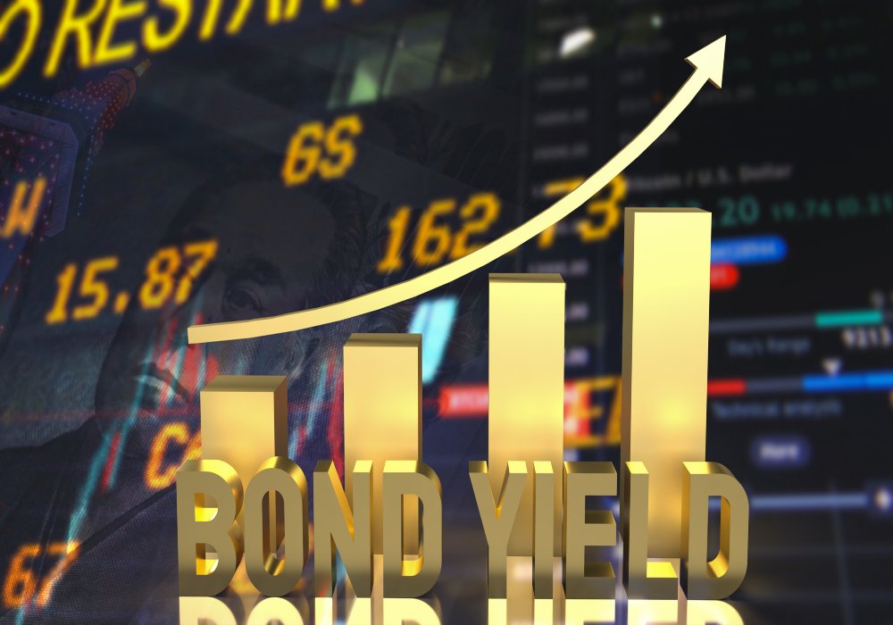 gold bond yield text and chart on Japan business background 3d rendering
